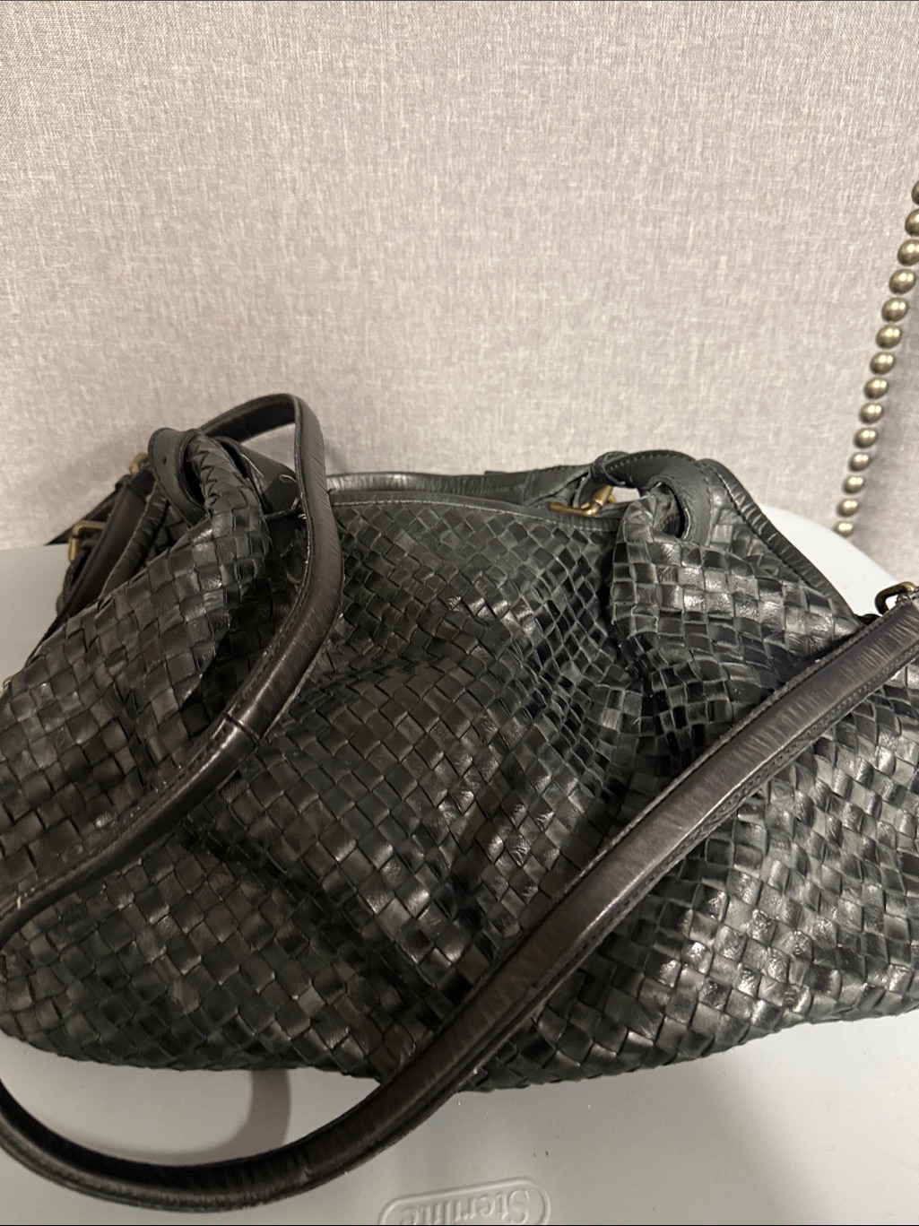 Valentina Black Woven Italian Leather Shoulder Bag With Double Straps